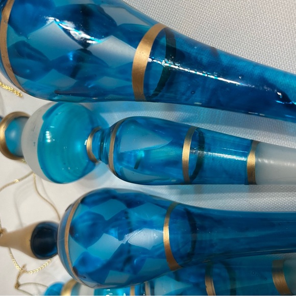 Set of 5 Blue & Gold Glass Ornaments Great Condition - Picture 4 of 6